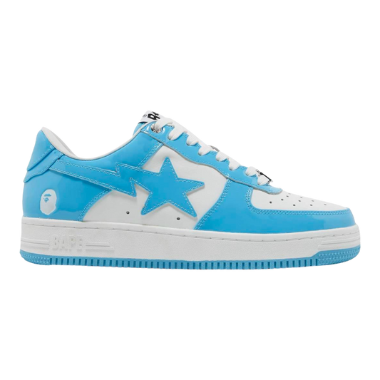 حذاء A Bathing Ape Bape Sta من الجلد اللامع باللونين الأزرق والأبيض