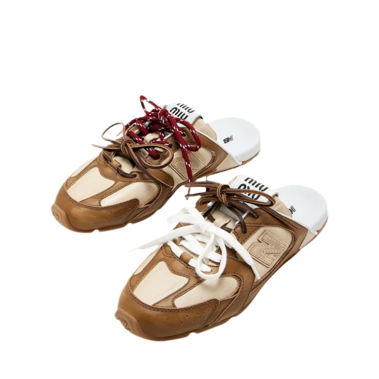 حذاء نيو بالانس × ميو ميو 530 SL من جلد العجل المزخرف بلون القرفة/الرمادي الترافرتيني